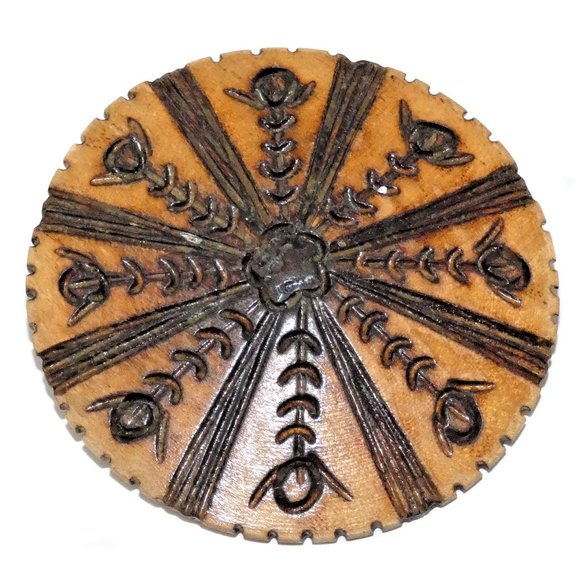 Jewelry - Vintage Carved Wood Hand Painted Pin Brooch Circle